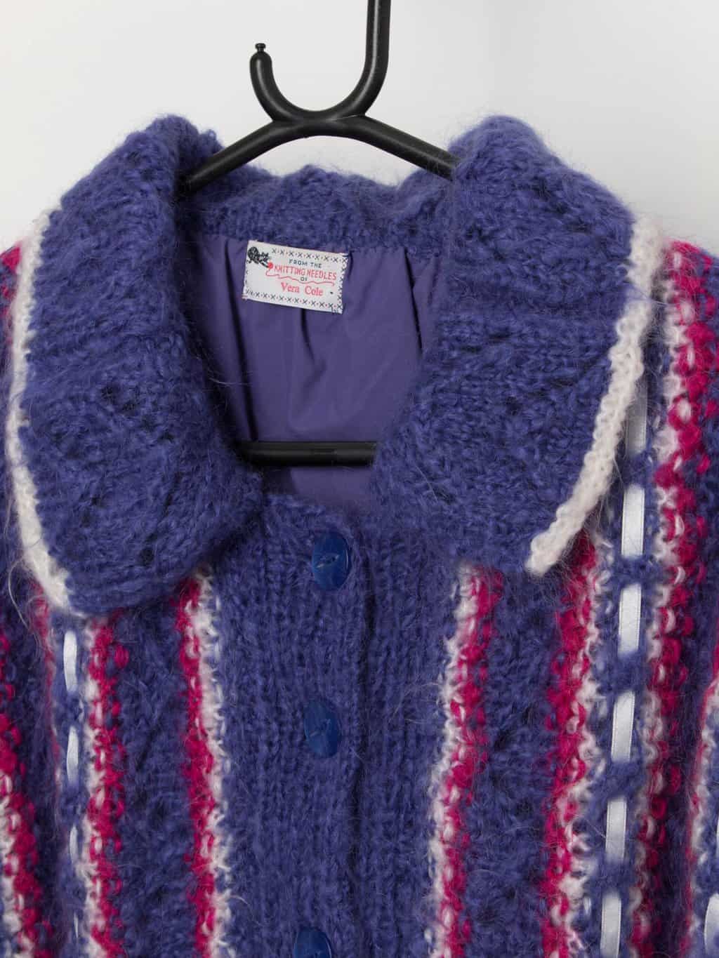 80s vintage Vera Cole handknitted mohair and ribbon cardigan coat - Medium / Large - Image 2