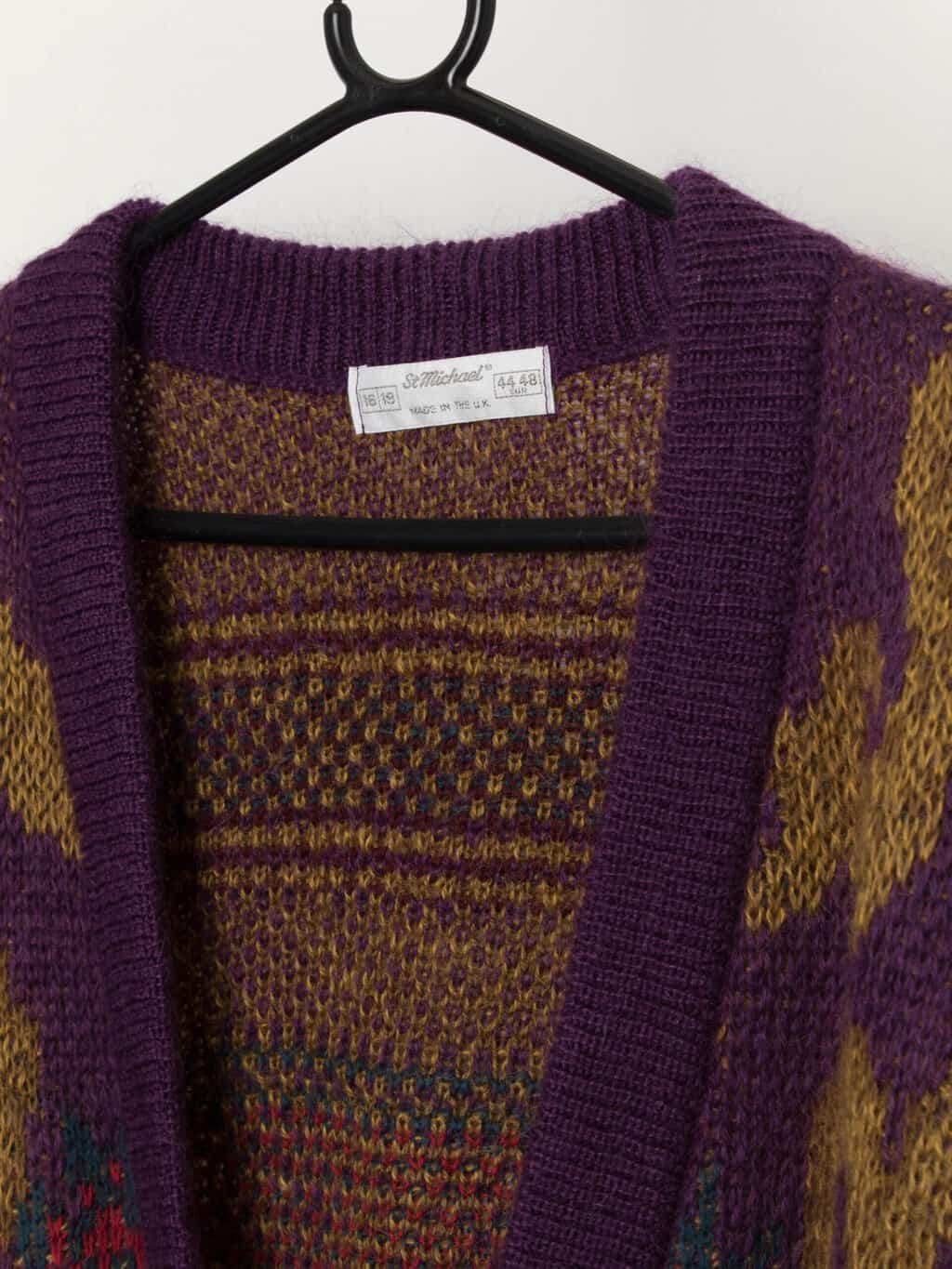 1980s vintage St Michael oversized cardigan in purple, made in UK - Large - Image 2