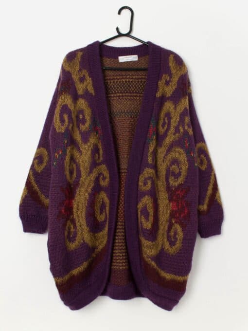 1980s vintage St Michael oversized cardigan in purple, made in UK - Large