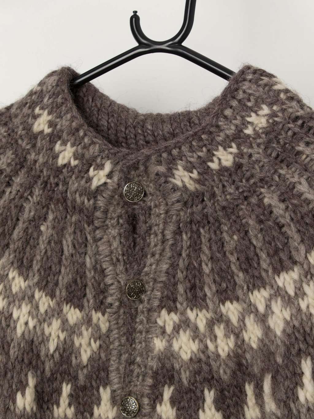 70s vintage Norwegian wool handknitted cardigan - L - Image 2