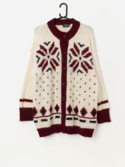 Vintage Christmas mohair blend Christmas cardigan, longline - Large