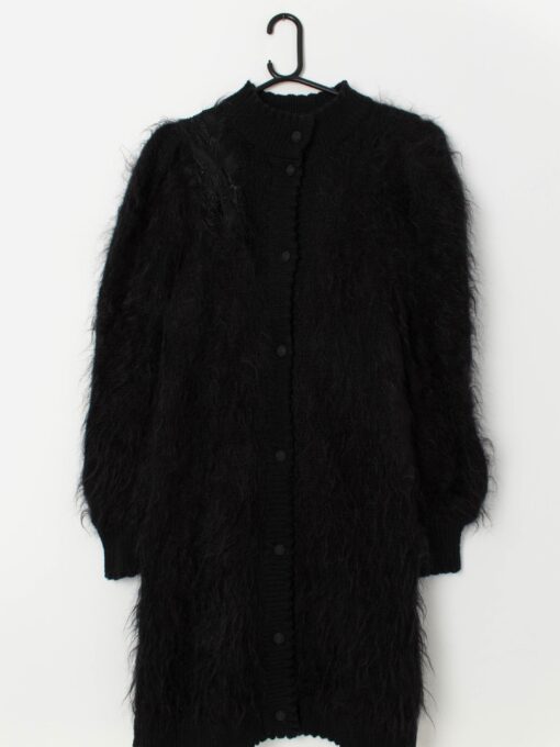 80s vintage black mohair longline cardigan coat - S / M