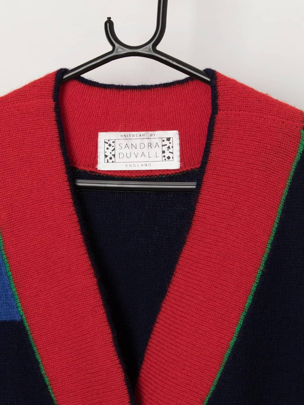 80s vintage Sandra Duvall England colour block wool cardigan - Medium / Large - Image 2