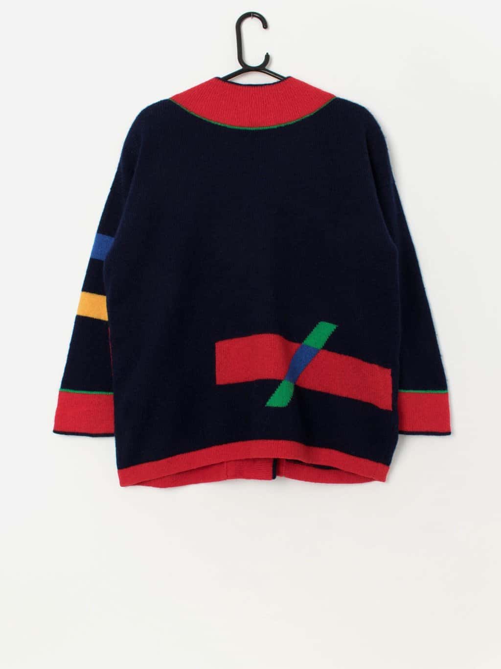 80s vintage Sandra Duvall England colour block wool cardigan - Medium / Large - Image 3