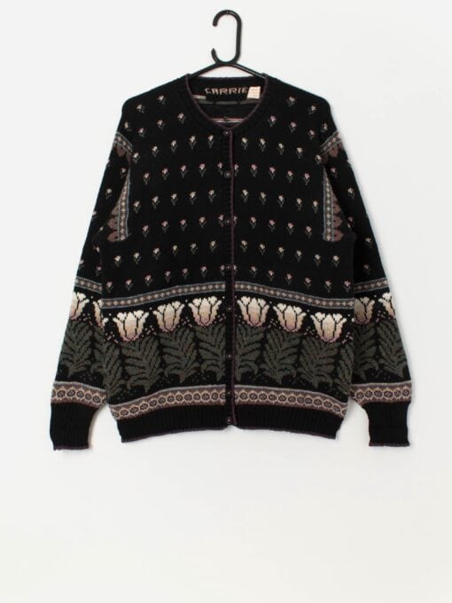 Vintage wool floral cardigan, made in Wales - Medium