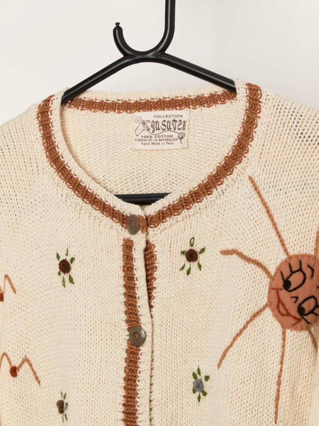 Vintage handknitted 3D sheep cardigan, made in Peru - Large - Image 2