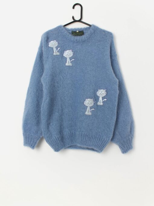 Vintage blue cat cardigan mohair jumper by The Gold Label Designer Collection - Medium