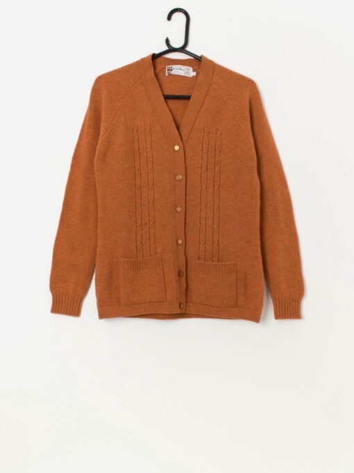 Vintage Shetland knitwear rust orange wool cardigan by Murray Bros - Small / Medium