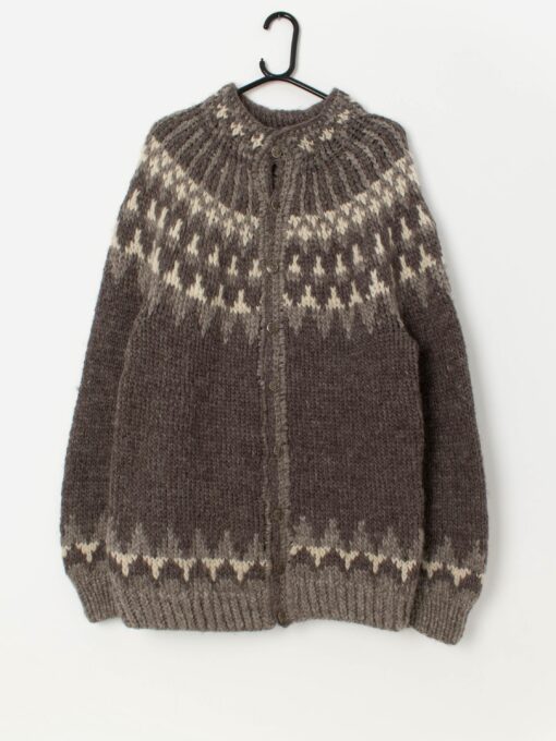 70s vintage Norwegian wool handknitted cardigan - L