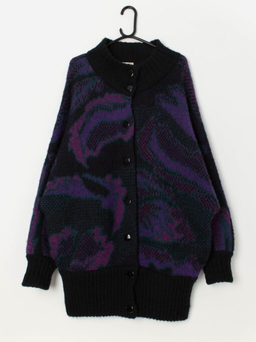 80s vintage purple cardigan with paisley pattern - L/XL