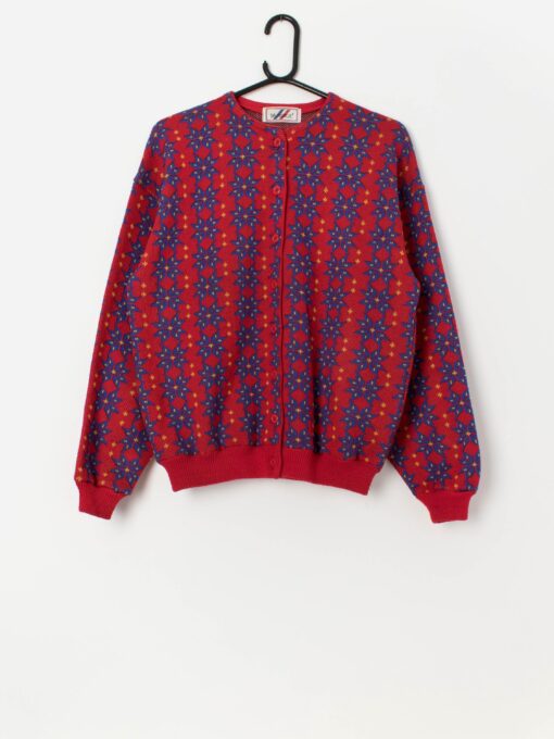 Vintage Christmas cardigan with blue snowflake design - Medium / Large