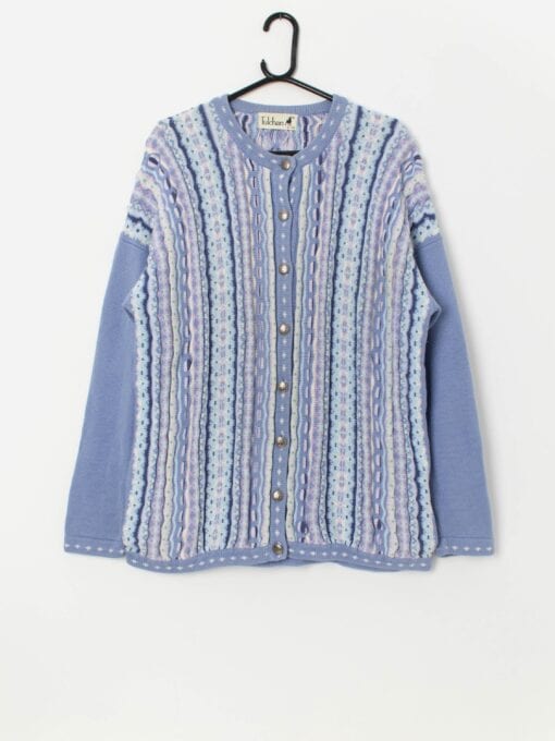 90s vintage Tulchan 3D knit wool cardigan - L