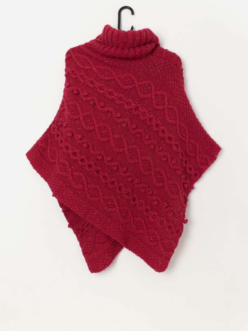 Vintage red handknitted roll neck cape poncho - One size - Image 4