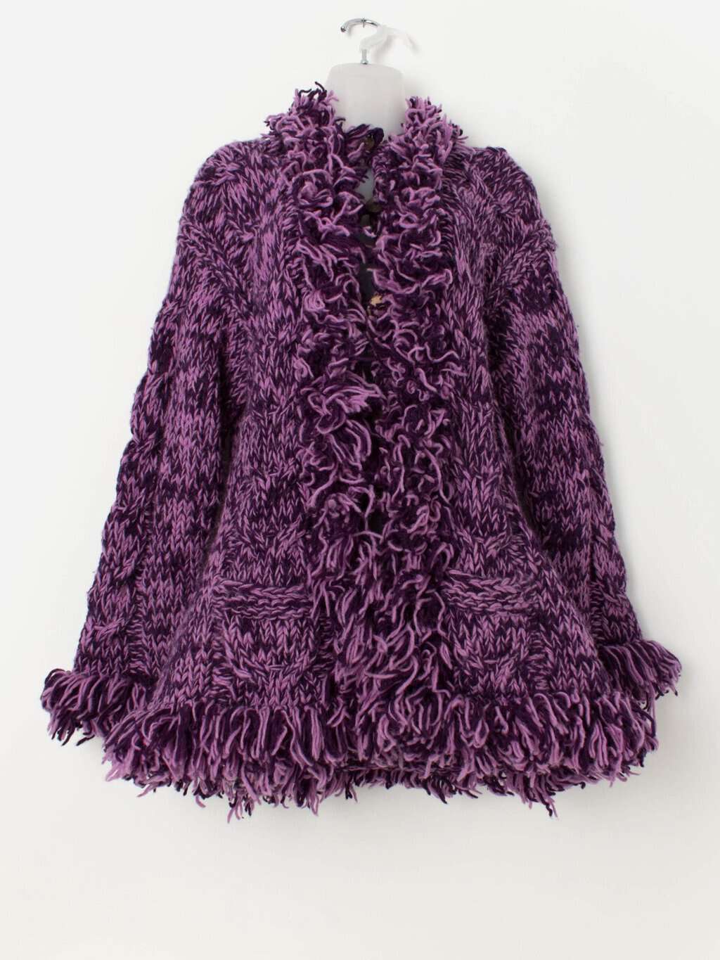 Y2K vintage Pachamama purple chunky knit penny lane cardigan with hood - Medium / Large