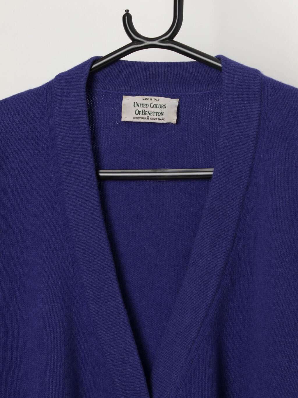 Vintage United Colors of Benetton purple wool cropped cardigan, made in Italy - Medium / Large - Image 3