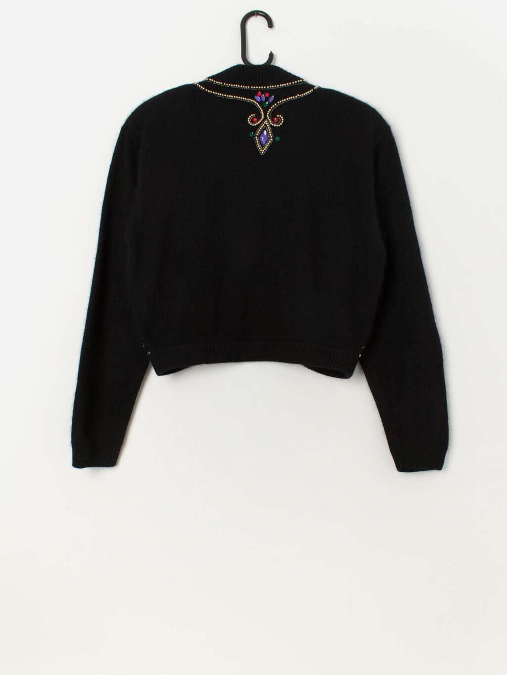 80s vintage beaded bejewelled silk blend cropped cardigan - Medium / Large - Image 3