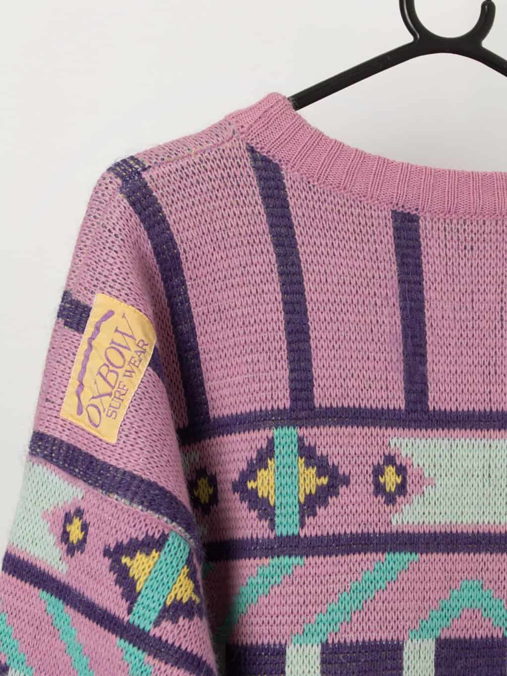 Oxbow Collector snowboarding sweater in pink, aqua and purple - Large - Image 4