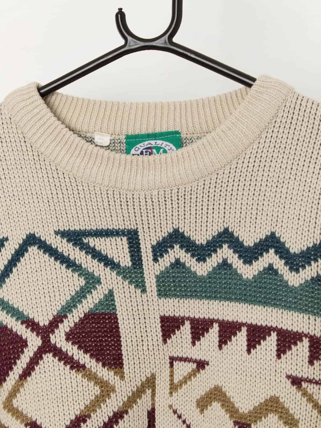 Vintage pullover sweater with geometric pattern - Medium - Image 2