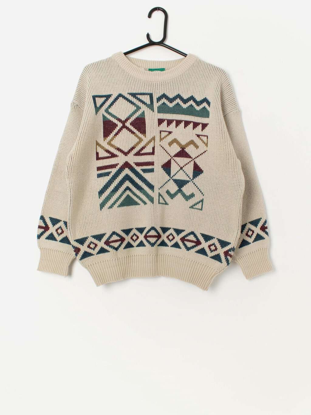 Vintage pullover sweater with geometric pattern - Medium