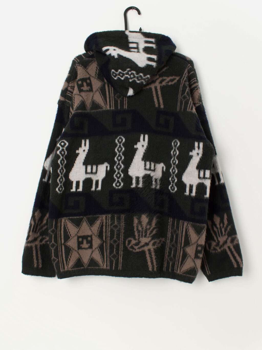 Vintage handmade hooded cardigan coat with llama / alpaca design - Large - Image 3