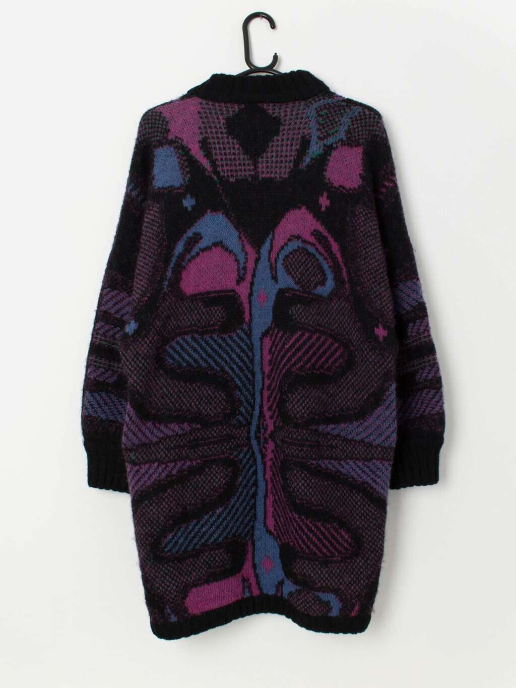 80s vintage thick cardigan coat in purple, pink and green - Medium / Large - Image 3