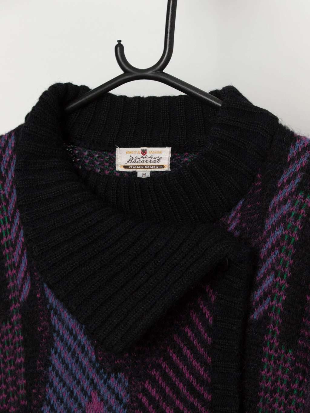 80s vintage thick cardigan coat in purple, pink and green - Medium / Large - Image 2