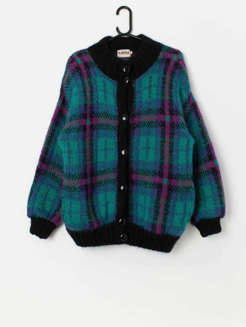 80s vintage bright mohair cardigan, made in UK - Medium