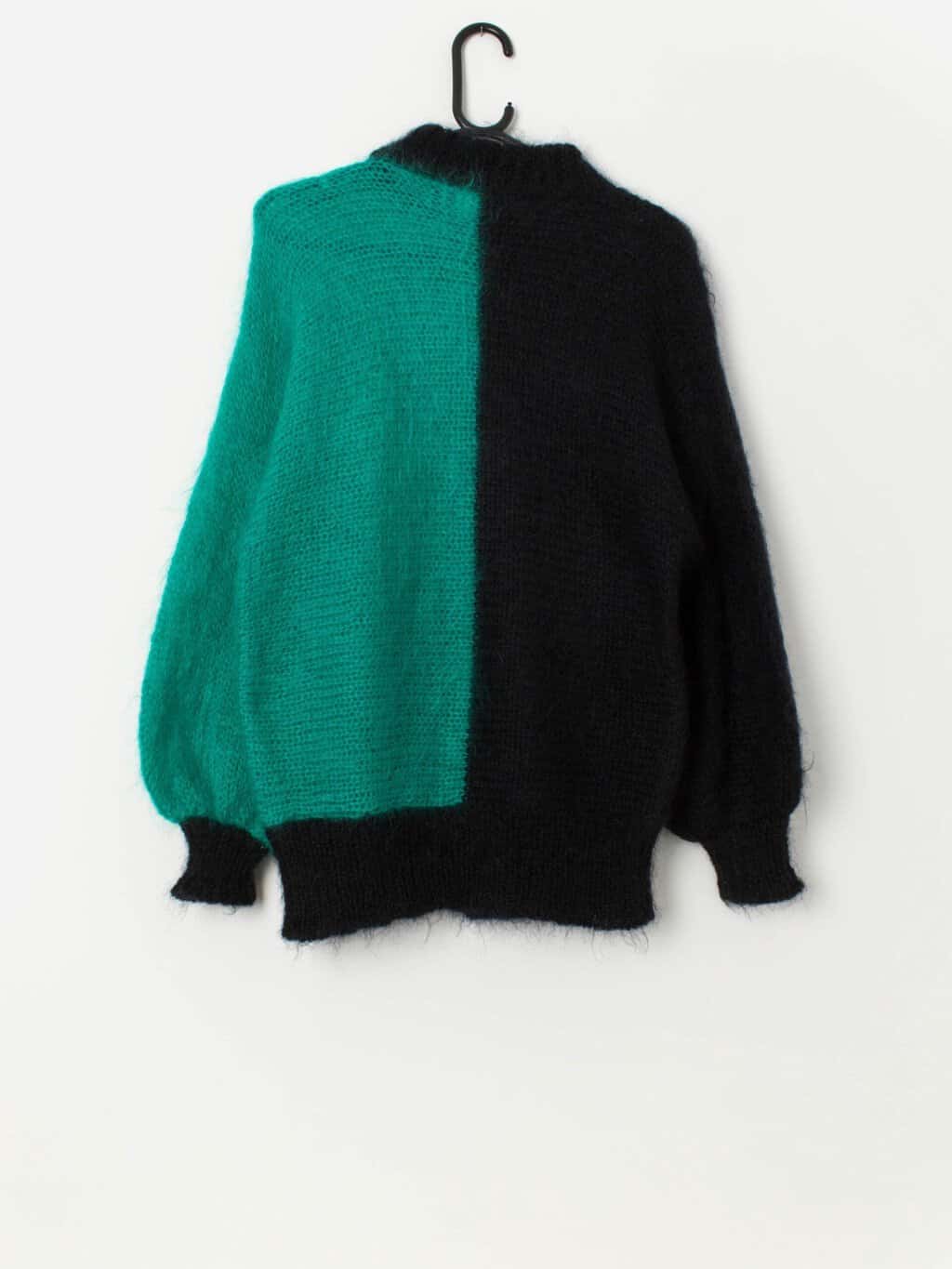 Vintage handmade green and black fluffy mohair jumper, made in Wales - Small / Medium - Image 3