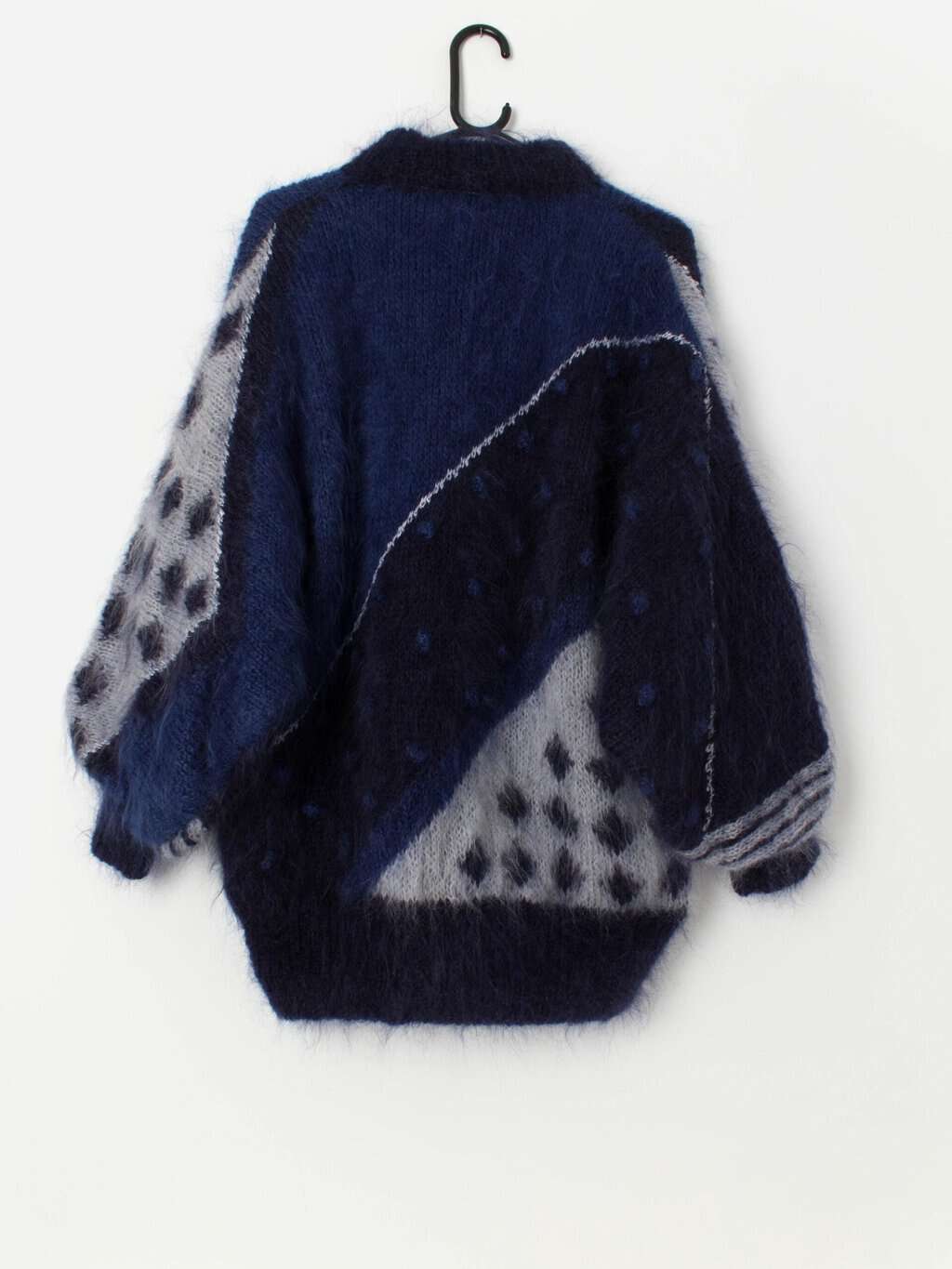 80s vintage fluffy blue mohair cardigan, made in England - Large - Image 3