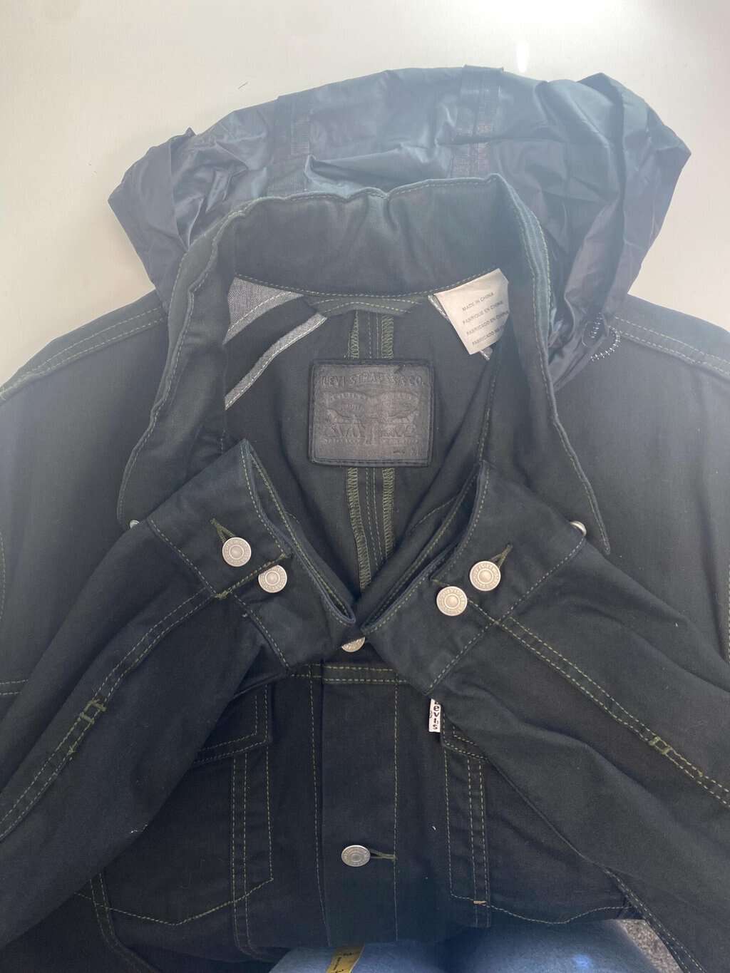 Men's Levis denim jacket with rain hood and reflective details, white tab - Large - Image 5