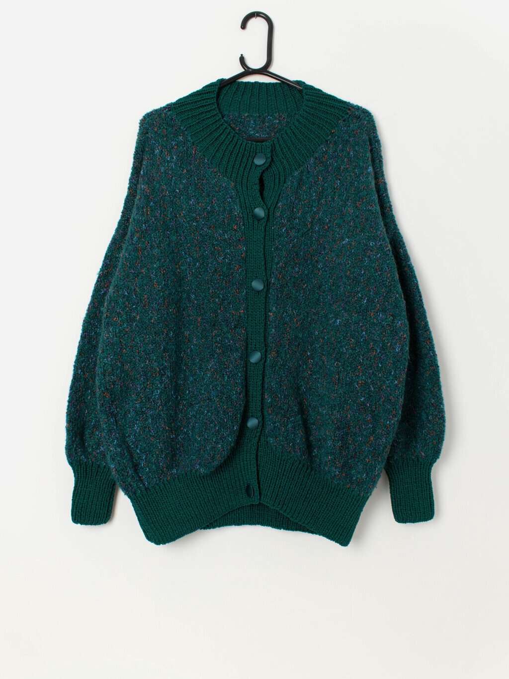 Vintage handknitted teal cardigan with matching buttons - Large / XL