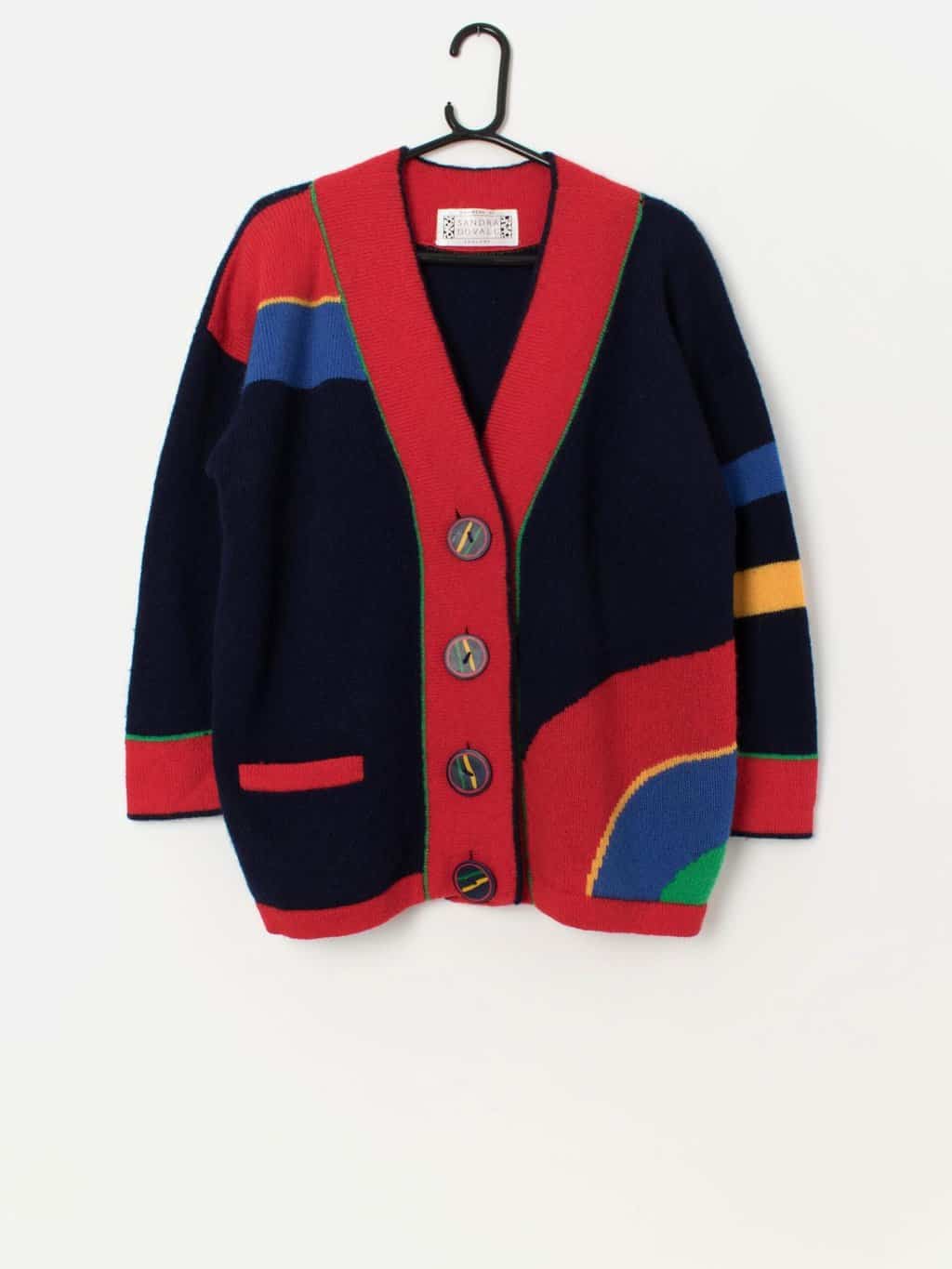 80s vintage Sandra Duvall England colour block wool cardigan - Medium / Large