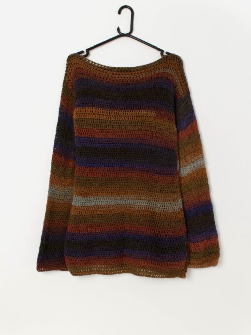 70s vintage handknitted loose knit jumper tunic - Small
