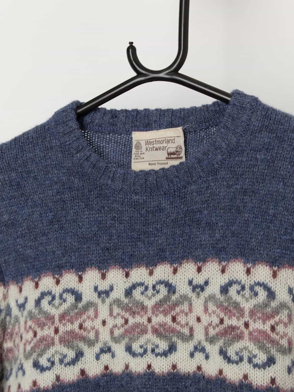Vintage hand framed blue wool sweater - XS / Small - Image 2