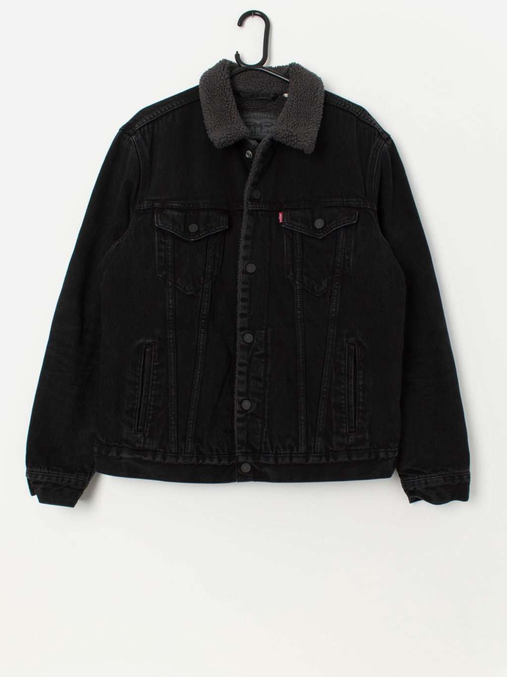 Levis denim sherpa trucker jacket in black - Medium