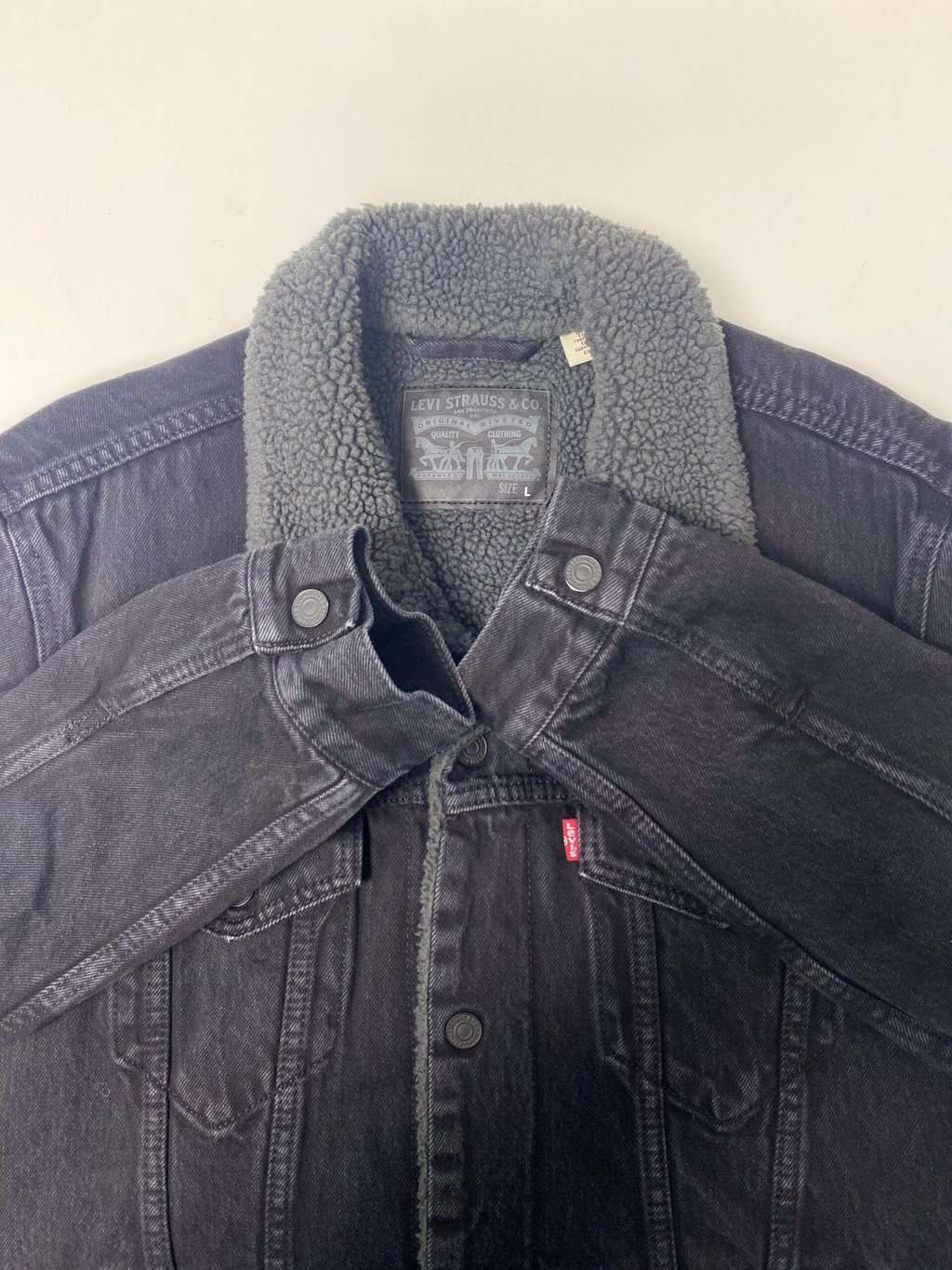 Levis denim sherpa trucker jacket in black - Medium - Image 5