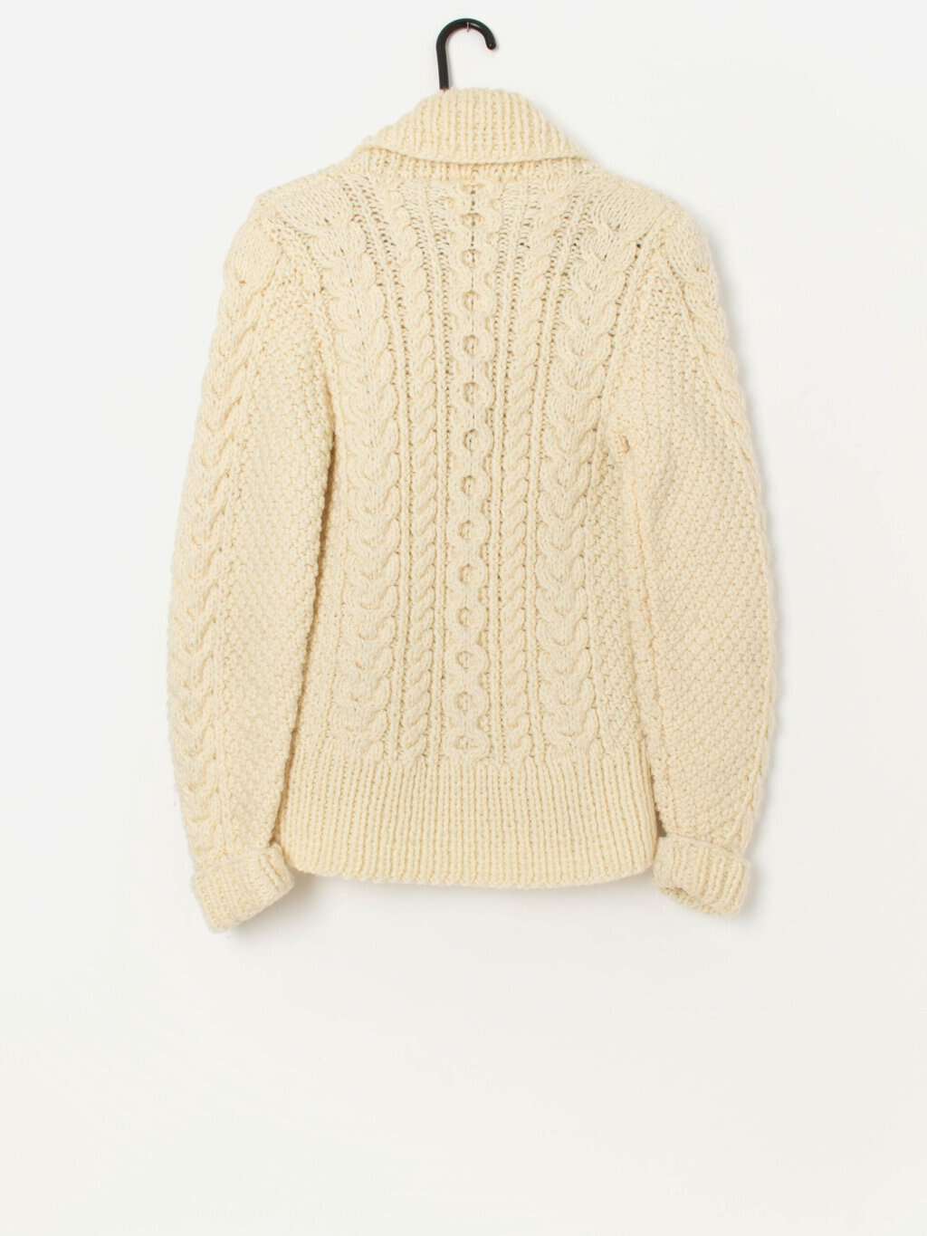 Vintage handknitted cream cable knit cardigan with real wood buttons - Small - Image 3