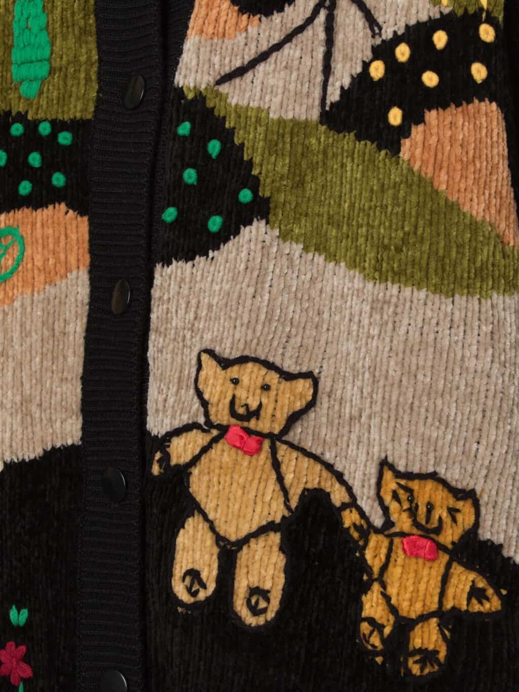 80s vintage chenille teddy bear cardigan - Medium - Image 3
