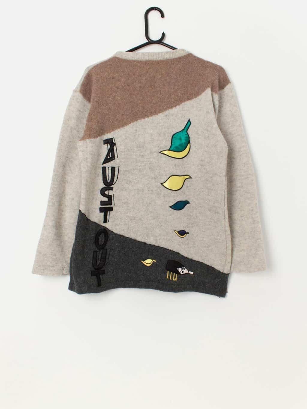 80s vintage grey appliqué jumper with abstract design - Small / Medium - Image 3