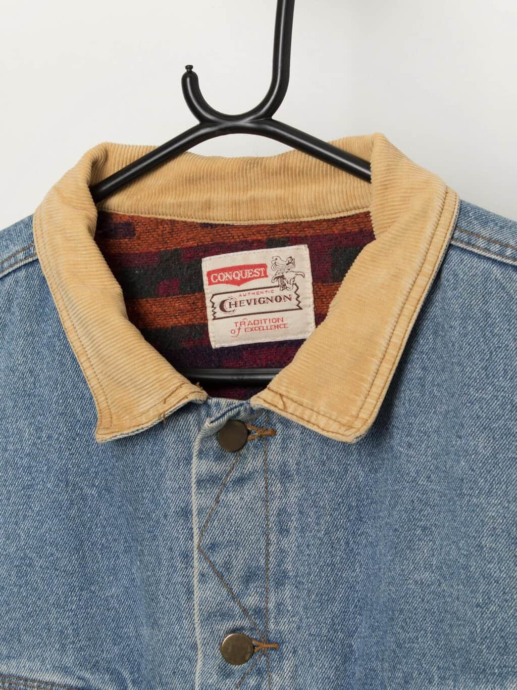 Vintage Chevignon blanket lined denim jacket with corduroy collar - Large / XL - Image 2