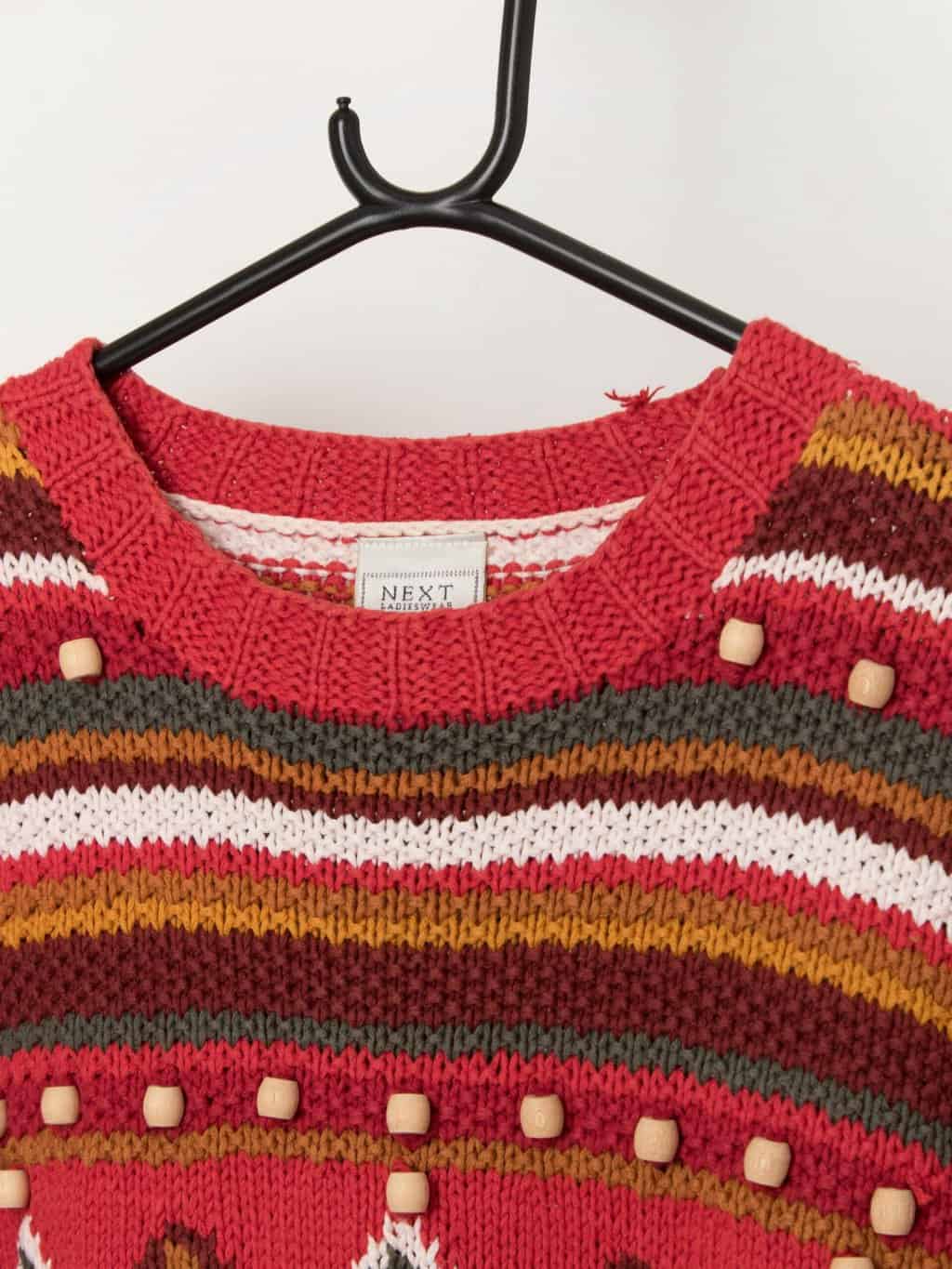 90s vintage Next cotton oversized jumper with wooden bead detail - Medium / Large - Image 2
