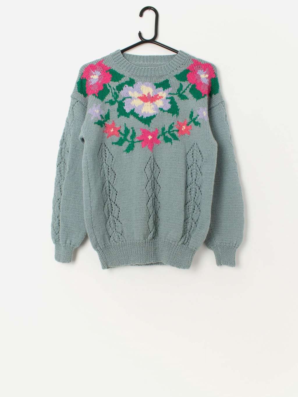 Vintage handknitted floral jumper - Small