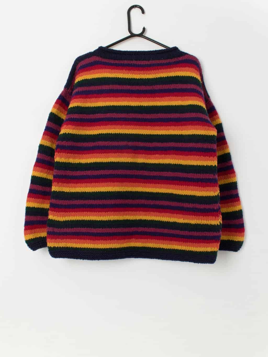90s vintage Pachamama rainbow striped chunky wool jumper - Medium / Large - Image 3
