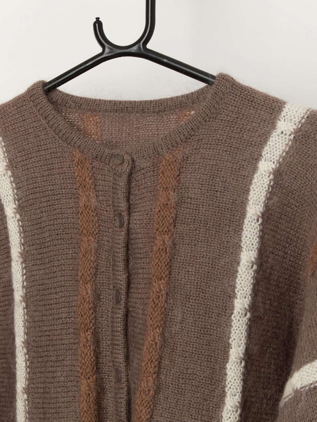 Vintage fluffy cardigan with dolman sleeve in brown - S - Image 2