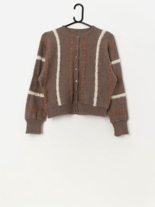 Vintage fluffy cardigan with dolman sleeve in brown - S