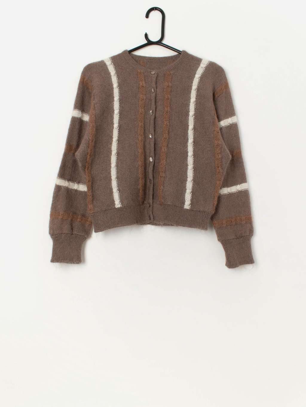 Vintage fluffy cardigan with dolman sleeve in brown - S