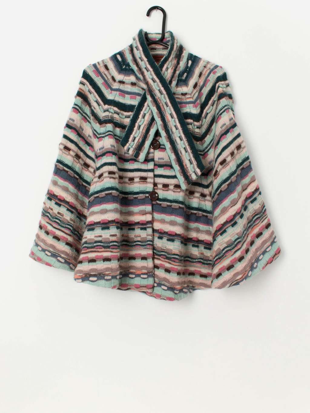 Vintage Missoni multicoloured 3D knit cape poncho - One size