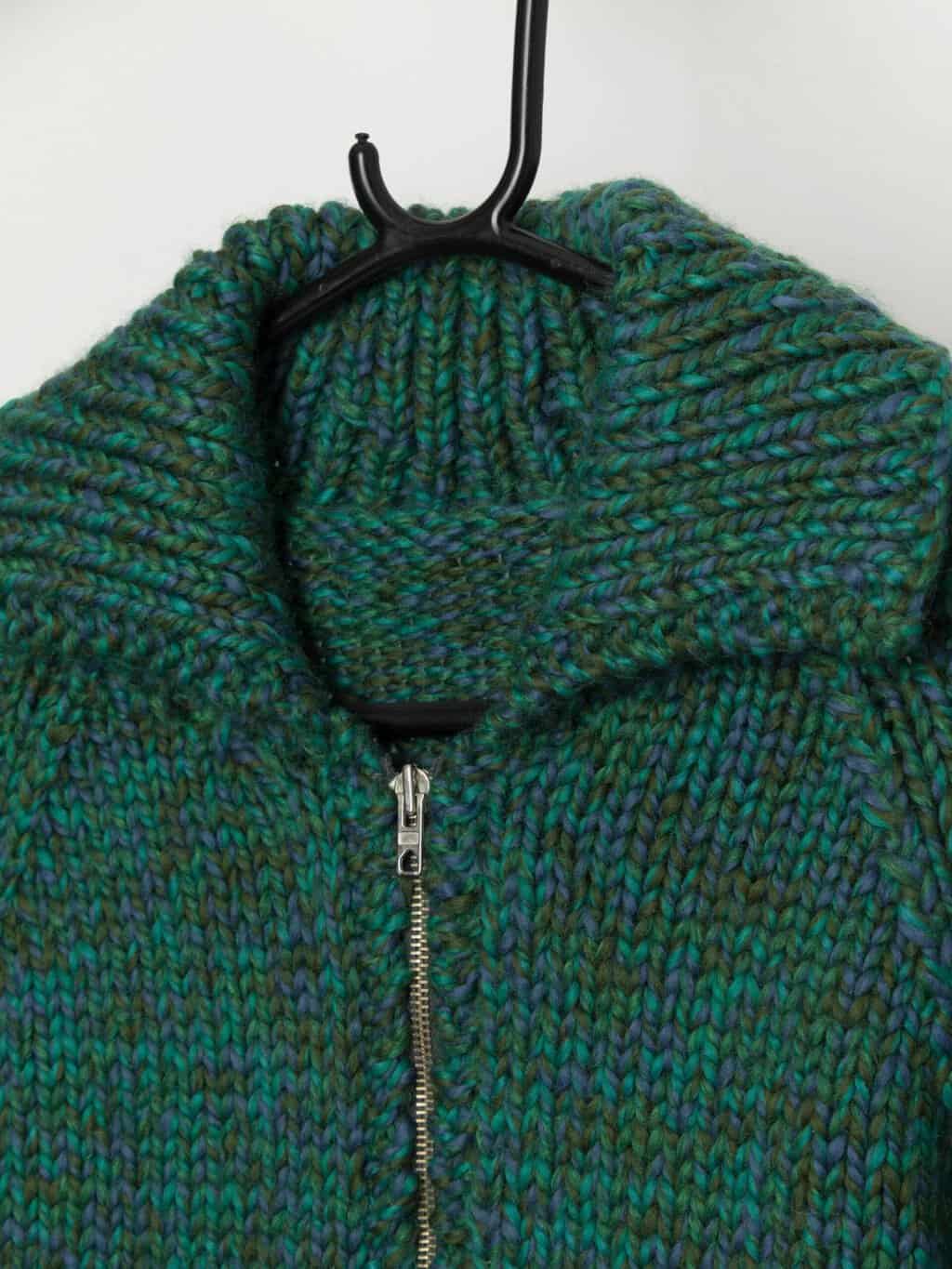 60s vintage handknitted chunky green cardigan with zip - Medium - Image 3