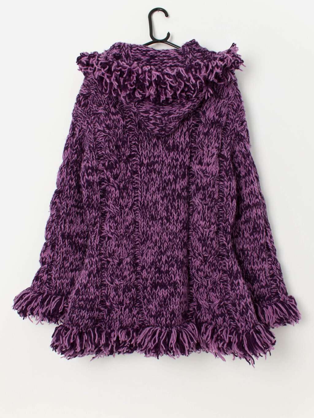 Y2K vintage Pachamama purple chunky knit penny lane cardigan with hood - Medium / Large - Image 4