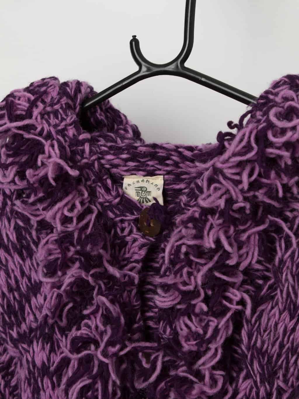 Y2K vintage Pachamama purple chunky knit penny lane cardigan with hood - Medium / Large - Image 3